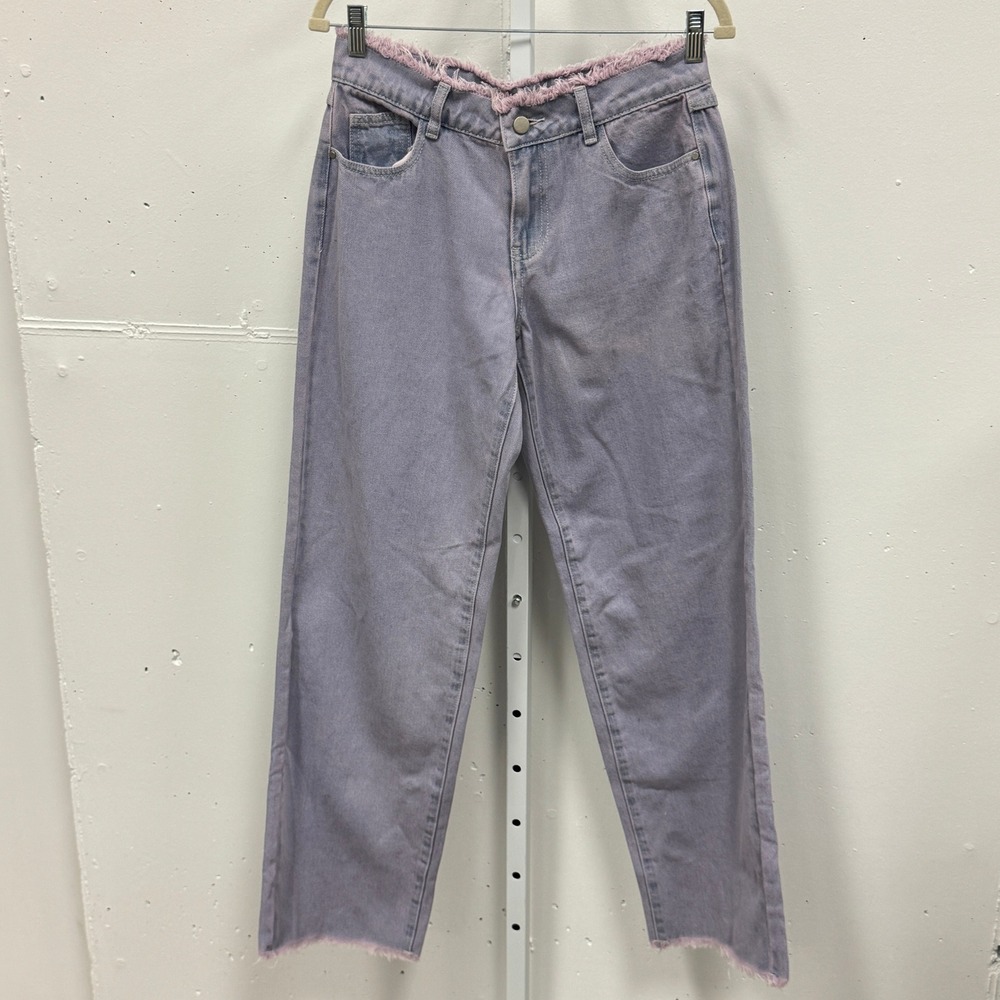 Pretty Little Thing Purple Raw Edge Straight Leg‎ Jeans Lavender Distressed US 4